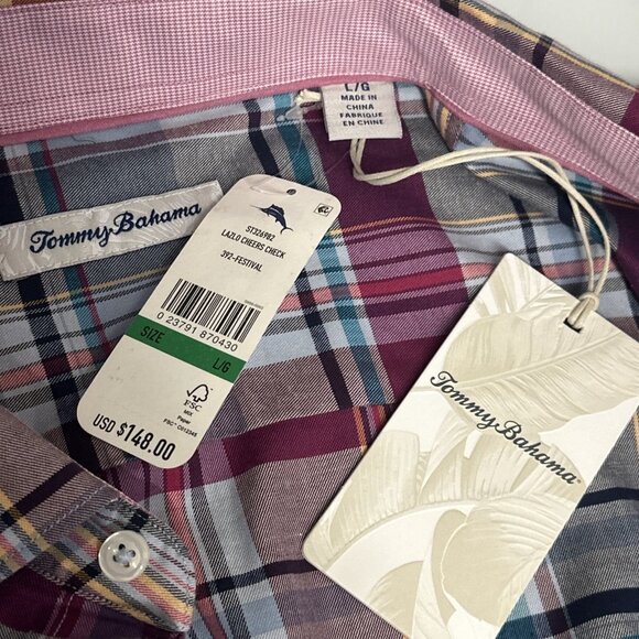 Tommy Bahama Lazlo Cheers Check Button Up Shirt Mens Large Festival Plaid - Picture 6 of 9